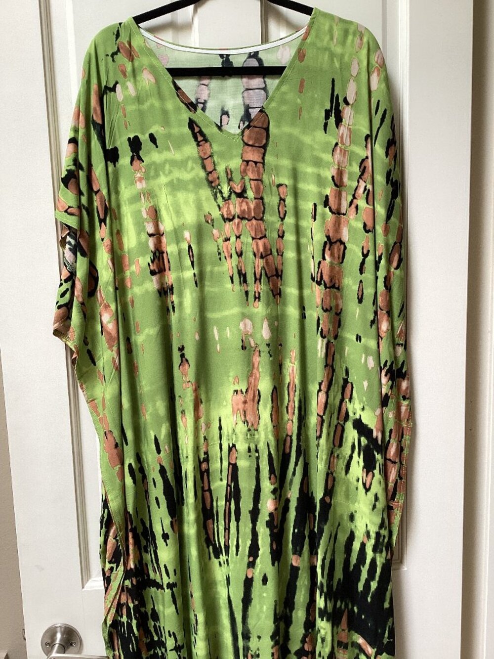 Green, black and tan caftan dress, one size